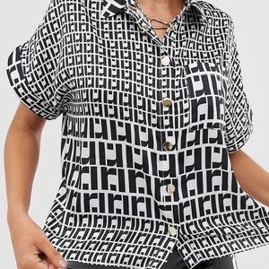 RIVER ISLAND Short Sleeved Shirt in Monogram Print